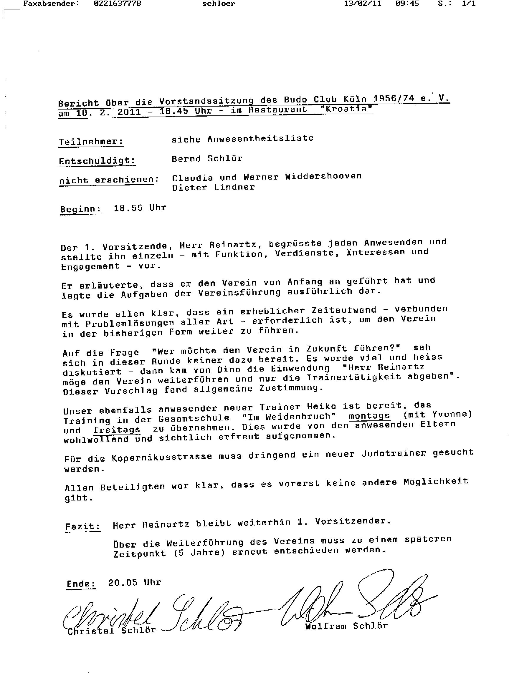 Bericht Vorst. Sitzung 10.02.2011 Bericht Vorst. Sitzung 10.02.2011