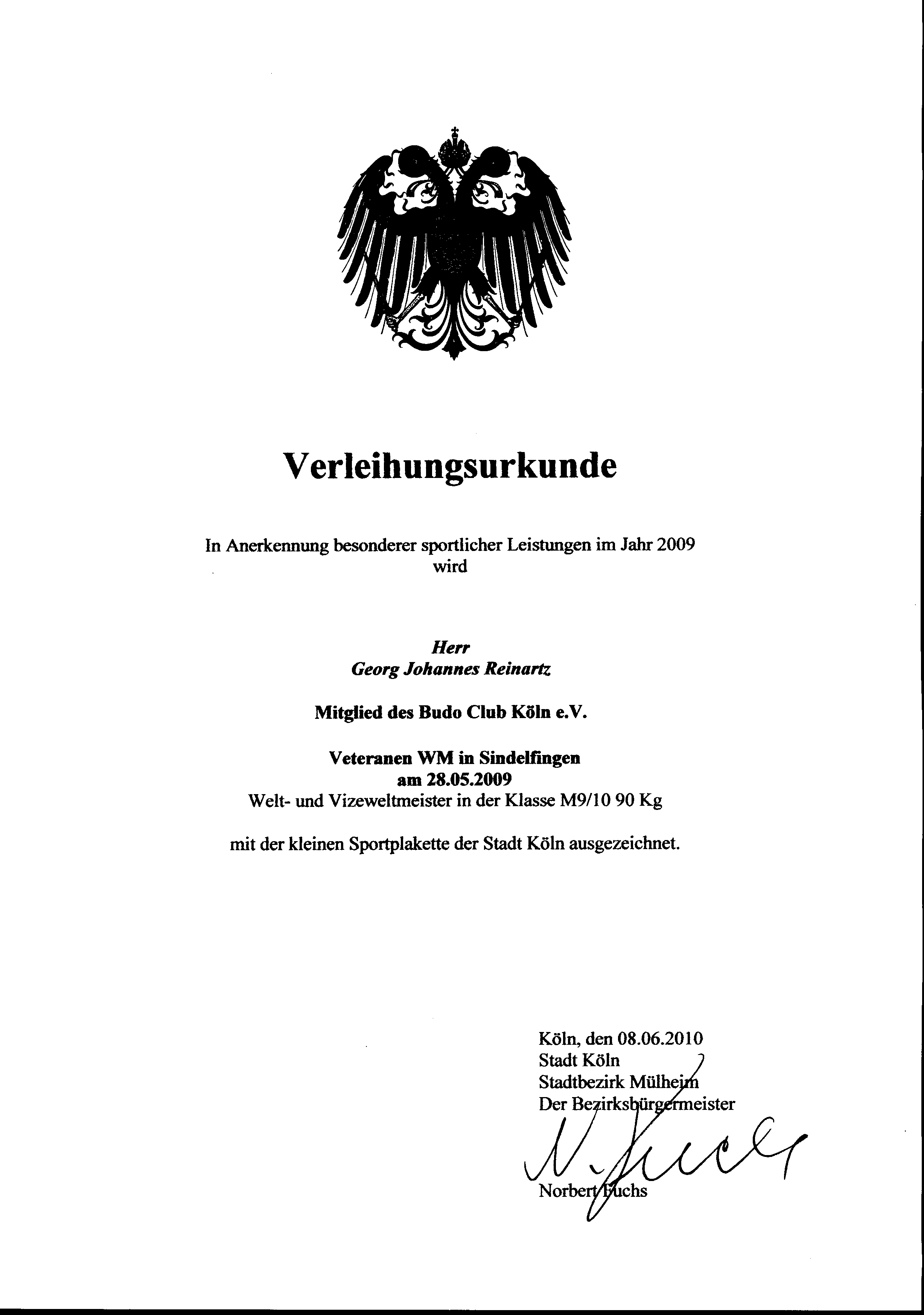 urkunde ehrung stadt kln 